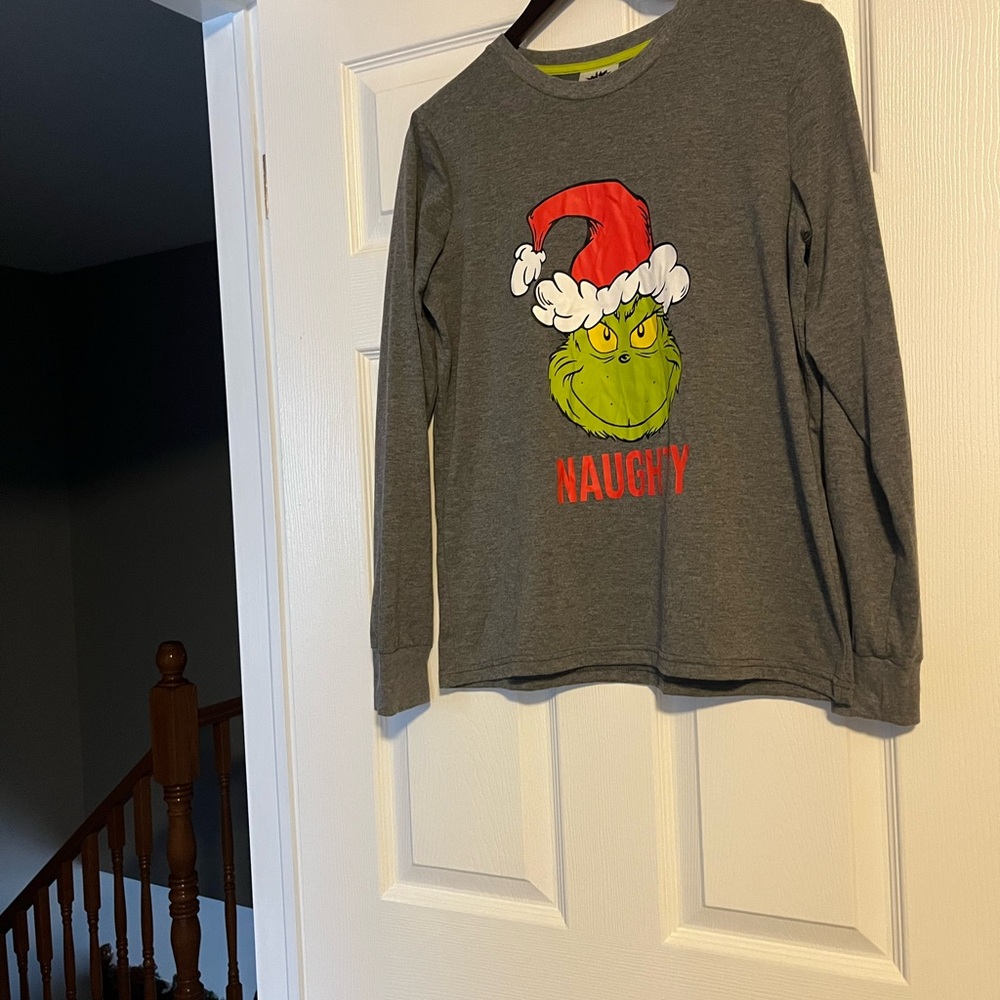 Dr. Seuss Grinch Naughty Long Sleeve Shirt - Gray and Red
